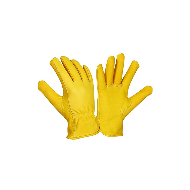 Work Gloves Cowhide Grain Premium Leather Yellow Work Driver Gloves