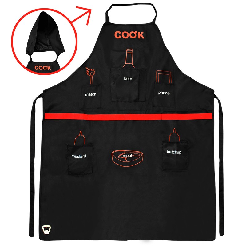 Man BBQ Apron - with Built-in Bottle Opener, Utility Belt,