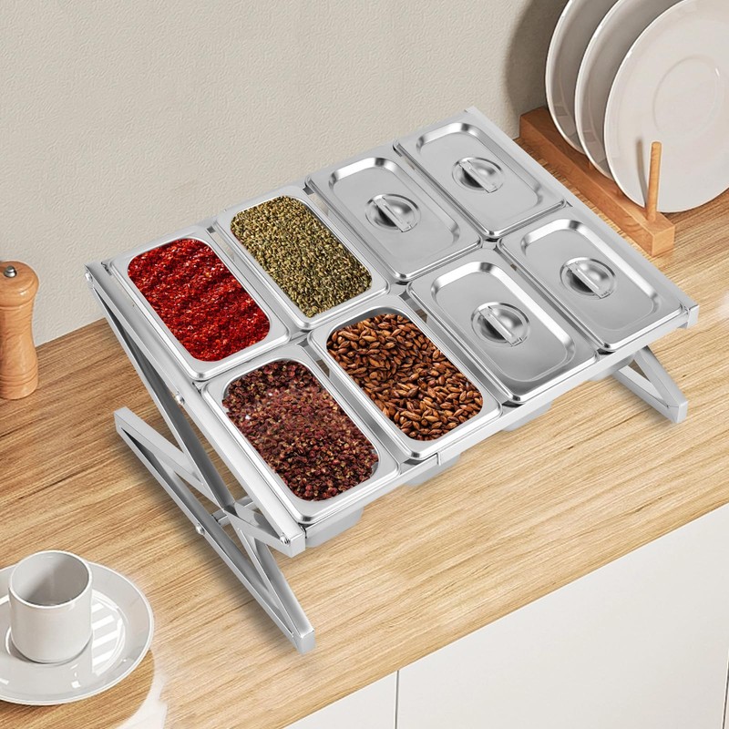 SNKOURIN Expandable Spice Rack Shelf, Stainless Steel Organizer Stand with