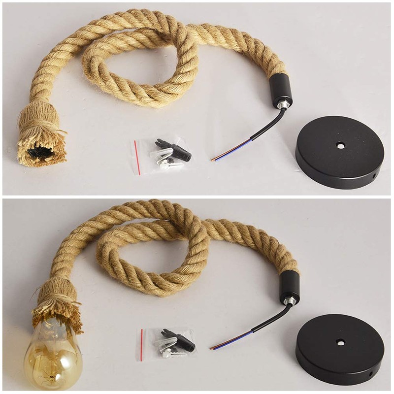 COOBATG Hemp Rope Chandelier Single Head;Pendant Lamp E27 Base Ceiling