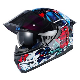 HAX Obsidian Full Face Dual Visor Adult Motorcycle Helmet for Motorbike Street Bike with Pinlock Ready DOT Approved Samurai Red XL