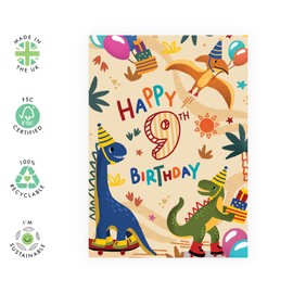CENTRAL 23 9th Birthday Card For Boys - Dinosaur Birthday Cards For Kids Age 9 - Dino - Nine Year Old - Greeting Cards For Son Grandson Brother - Comes With Stickers