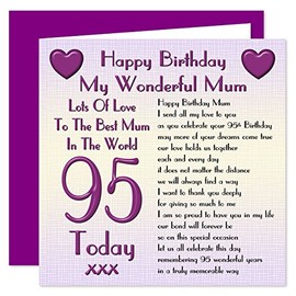 Mum 95th Happy Birthday Card - Lots Of Love To The Best Mum In The World - 95 Today