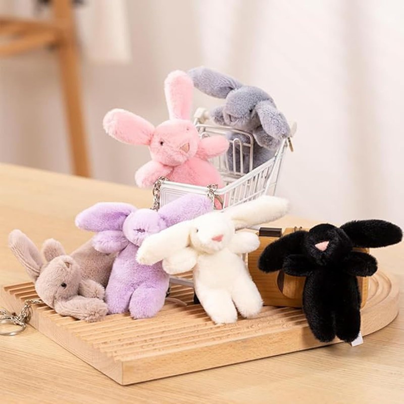 LOHGOU Cute Mini Rabbit Keychain Stuffed Rabbit Bag Decoration Fluffy