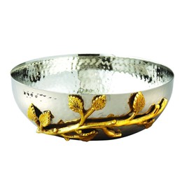 Elegance Golden Vine Hammered Stainless Steel Salad Bowl, 6.5-Inch, Silver/Gold (70031)