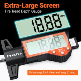 Preciva Tire Tread Depth Gauge, Digital Tire Depth Gauge with Large LCD Display and Inches, Millimeters, Fraction Conversion, Tread Depth Gauge Suitable for Thread Depth, Brake Shoe and Pad Wear