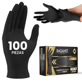 Raganet | 100 Guantes de Nitrilo Vinil de Alta Calidad Color Negro, Sin Látex, Sin Polvo, Diseño Ambidiestro, Ajuste Perfecto, Desechables y Resistentes Talla Mediana