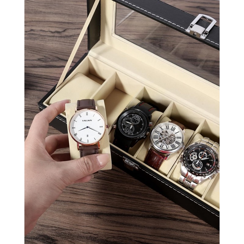 Uten Watch Boxes 6 Slots, Watch Display Storage Box PU