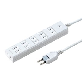 Sanwa Supply TAP-SP2116MG-1WN Power Supply Tap, 6 Outlets, 2P 3.3 ft (1 m), Lightning Guard, Dust Proof Shutter, Magnetic Back, Swing Plug for Easy Wiring, White