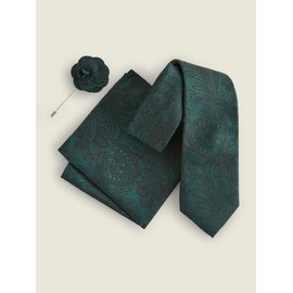 NEXT Paisley Tie, Pocket Square and Pin, Forest green, Unit size