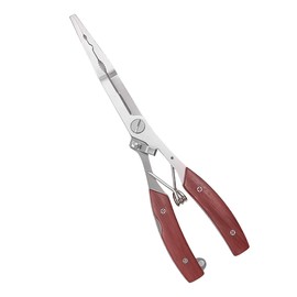 FONGKNOX Stainless Steel Fishing Long-Needle Nose Pliers Hook Remover Tool Bait Line Cutting Multi-Functional Lightweight Pliers with Safety Lock & Bag Easy Carry with Wooden Pattern Handle