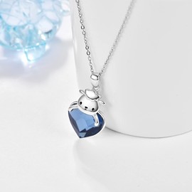 KINGWHYTE Cartoon Llama Necklace S925 Sterling Silver Alpaca Heart Crystal Necklace Cute Animal Necklace Jewelry Gifts for Women