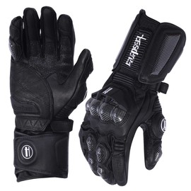 Harssidanzar Leather Motorbike Gloves for Men and Women,Powersports Carbon Fiber Knuckle Protection Motorcycles Gloves KM045,Black,Size M