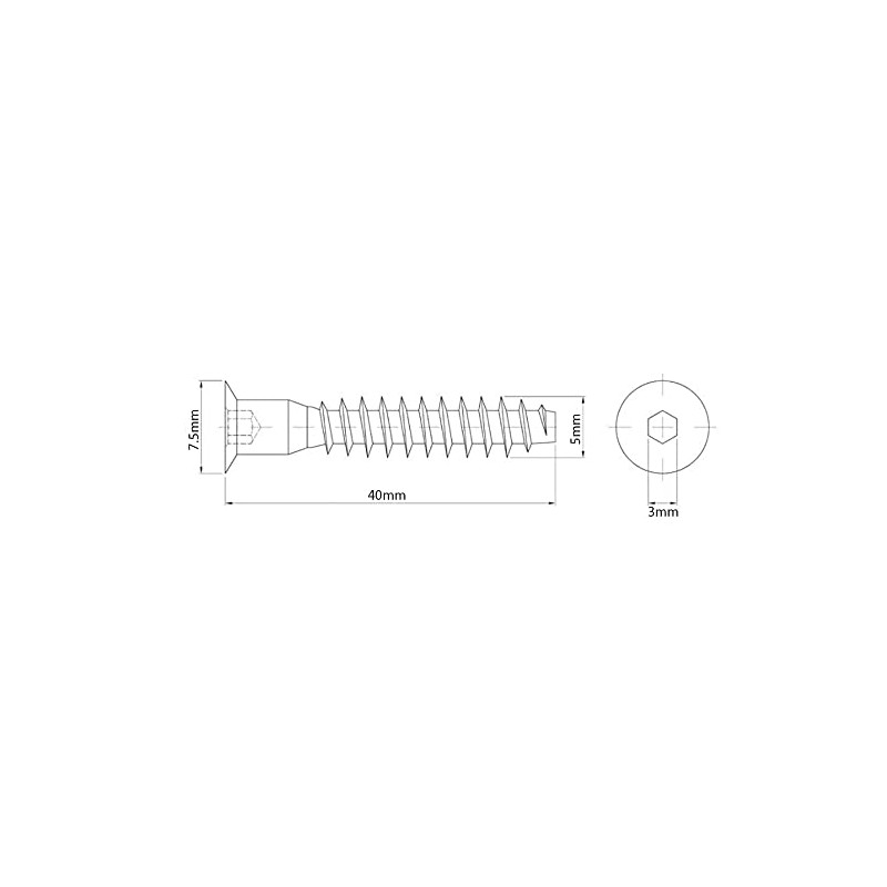 5mm x 40mm Silver Hex Socket Flat Head Confirmat Screws