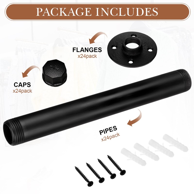 Hoteam Set of 12 Industrial Pipe Shelf Brackets Black Iron