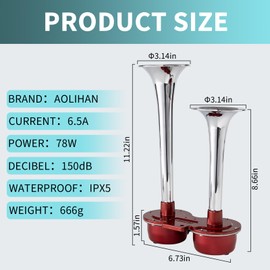 AOLIHAN 150DB Train horns for Truck,Super Loud 12V Electric Horn,Upgraded Fashion Moto Horn,Air horn for Truck/SUV/Van/Car/Motorcycle（12V Red Electric Horns）