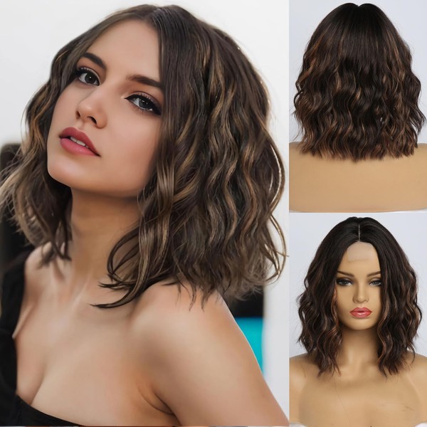 simkaylee simkaylee Brown Highlight Wigs for Women 14 Inch Short