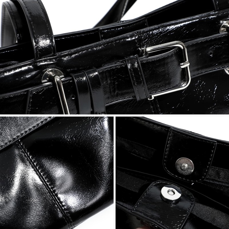 RAVESSIA Women's Vegan Leather East West Y2K Buckle Belt Satchel