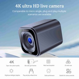 4K Streaming Camera 12MP Live Camera with 1/4in Thread Hole for Win 7 8 10 11 for Meeting