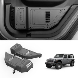 SHEAM Metal Rear Door Pocket Storage Box with Cup Holder Compatible with 2018-2024 Jeep Wrangler JL 2/4 Doors 4XE Gladiator JT, Door Side Insert Organizer Box Interior Accessories - 2PCS