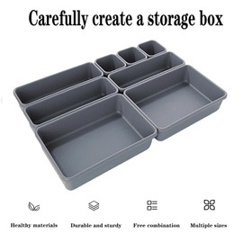 AIRZSNRY 8 PCS Plastic Drawer Organizer, Sectional Makeup Desk Storage, Tool Box Tray Divider Bins Set for Bedroom, Kitchen(Grey)