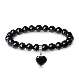 AWARDSEN Black Obsidian Crystal Bracelet Heart Jewellery Bracelet 8mm Natural Bead Bracelets for Women Black Bracelets,Ladies Bracelets,Bracelets for Mum