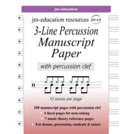 3-Line Percussion Manuscript Paper: with percussion clef