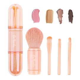 Travel Makeup Brushes Set, 4 in 1 Mini Cute Makeup Brush Retractable Professional Foundation Blending Powder Eye Shadow Brush for Women Facial Cosmetics Makeup Brush Set (Pink)