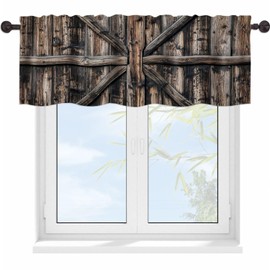 YUVVLFY Barn Wood Doors Valance Curtains for WindowsRustic Farmhouse Art Wood Modern Rod Pocket Decorative Window Valance for Kitchen Bathroom Bedroom Living Room Closet, 54x18 Inch