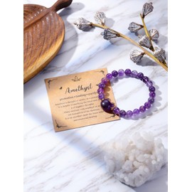 Jovivi Amethyst Cat Crystal Bracelets for Womens,Natural Gemstone Healing Crystal Bracelet Jewellery Cat Lovers Gifts for Women Her Ladies Anniversary Valentines Birthday