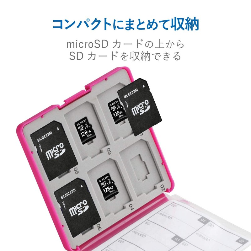 エレコム(ELECOM) メモリカードケース SD ケース プラスチック SD12枚 + microSD12枚収納 ピンク CMC-SDCPP24PN