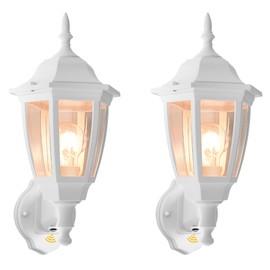 FUDESY Outdoor Wall Light Dusk to Dawn, Porch Sensor Light White Plastic Anti-Corrosion with LED Edison Filament Bulb, Exterior Mount Lantern for House, Garage (2-Pack)