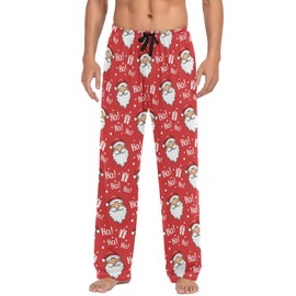 Christmas Santa Head Red Pajama Pants for Men Lounge Pants with Pockets Drawstring Mens Pajama Bottoms Men Sleep PJ Pants