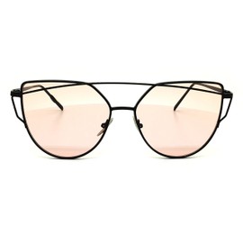 O2 Eyewear 842 Premium Oversized Cat Eye Tinted Flat Lenses Retro Street Fashion Metal Frame Women Sunglasses (BLACK/PINK, 56)