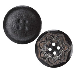 Pack of 50 Wooden Buttons Carved Flowers Handmade Buttons Sewing Accessories for Sewing Coat Suit Jacket Buttons - Round, 4 Holes, 25 mm, Black