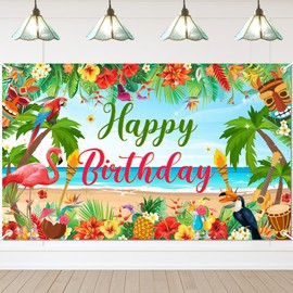 Avezano Hawaiian Birthday Banner Summer Happy Birthday Backdrop for Tropicaln Luau Party Decorations Aloha Beach Banner for Summer Birthday Party Supplies 70.8 x 43.3 Inch