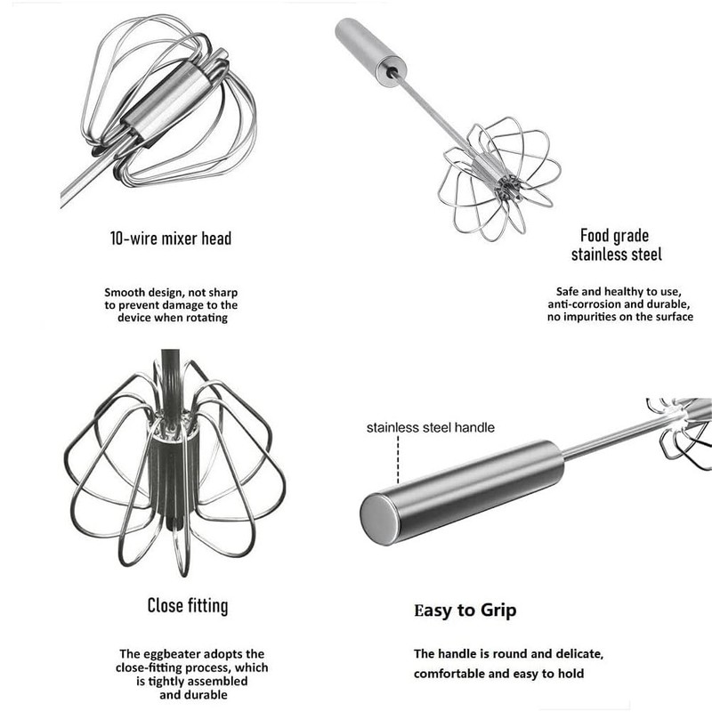 Stainless Steel Semi-Automatic Whisk Egg Whisk Hand Push Rotary Whisk