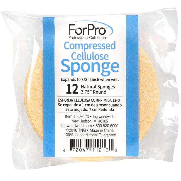 ForPro Compressed Cellulose Sponge - Round Face and Body Sponge - Natural Yellow - 2.75’’ - 12-Count