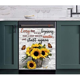 MLGB Dishwasher Magnet Cover Decorative Dishwasher Covers for The Front âEvery Day is A New Beginning Magnetic Dishwasher Door Cover Sheet Sunflowers Dishwasher Panel Decal Cover for Kitchen