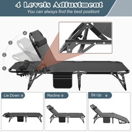 NAIZEA Adults Portable Folding Camping Cot Bed 4 Levels Adjustable Cot W/Cushion