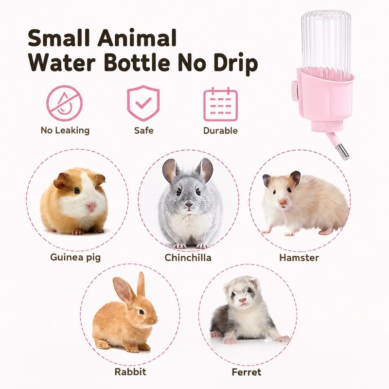 Pet Water Bottle for Cage, 17oz Small Animal Water Dispenser