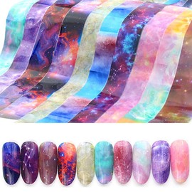 HYWWPFLAY 10 Sheets Starry Sky Nail Foils Transfer Nail Art, Galaxy Nail Art Foil Transfer Stickers, Holographic Nails Foil Stickers, Manicure Design for DIY Nails Decoration