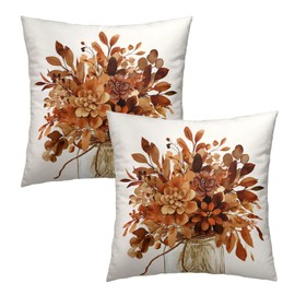 Uynfident Fall Leaves Throw Pillow Cover 18x18inch 2 Packs Autumn Terracotta Sage Floral Plant Jar Vase Cotton Pillowcase Natural Botanical Farmhouse Cushion Case for Sofa Couch Home