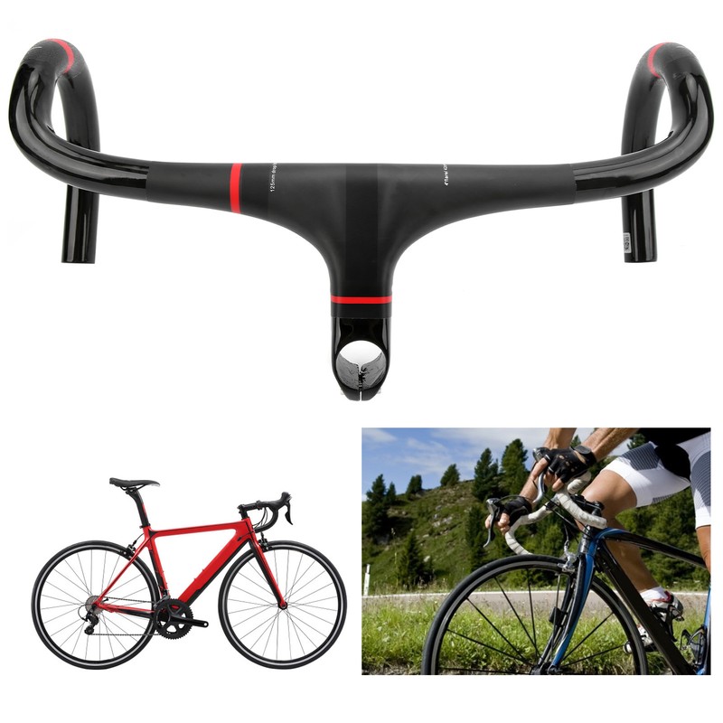 Spomann 420x100mm Carbon Fiber Road Integrated Bicycle Handlebar with Stem