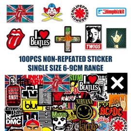 Rock and Roll Music Stickers, 200Pcs Trendy Music Band Sticker Packs for Classic Rock Guitar Stickers for Adults Vinyl Waterproof Decals Fashion Hip-Hop Decals Graffiti Sticker for Teens Adults