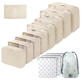 Packing Cubes for Suitcases, 13PCS Multifunction Luggage Suitcase Organiser Bags, Waterproof Travel Packing Cubes for Backpack, Essential Travel Cubes Clothes Shoes Storage Bags (Beige)