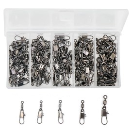 9KM DWLIFE Fishing Swivel Snaps Terminal Tackle 100Pcs,High Strength Rolling Swivels Clips Connector for Saltwater Freshwater ((6#,8#,10#,12#,14#)