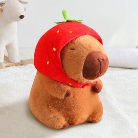SHINUOER Capybara Plush Cute Capybara Animal Kawaii Plush with Strawberry Hat Capybara Gifts Cute Plush Pillow Birthday for Boys Girls 9 Inch