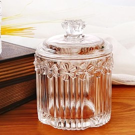 MXCELL Qtip Cotton Ball Hair Ties Candy Holder Makeup Storage Bathroom Accessories Organizer Thick Glass Apothecary Jars with Lid, 2pcs (Clear)