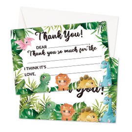 HMJKL Dinosaur Thank You Cards Fill In The Blank, Dino Thank You Notes For Kids, Greenery Thank You Greeting Cards With Envelopes For Birthday Christmas Wedding Baby Shower, 20 Pack (07)